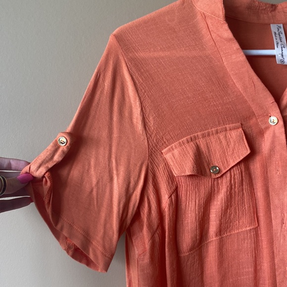 Per Seption Concept Orange Button Down Top - Picture 2 of 6